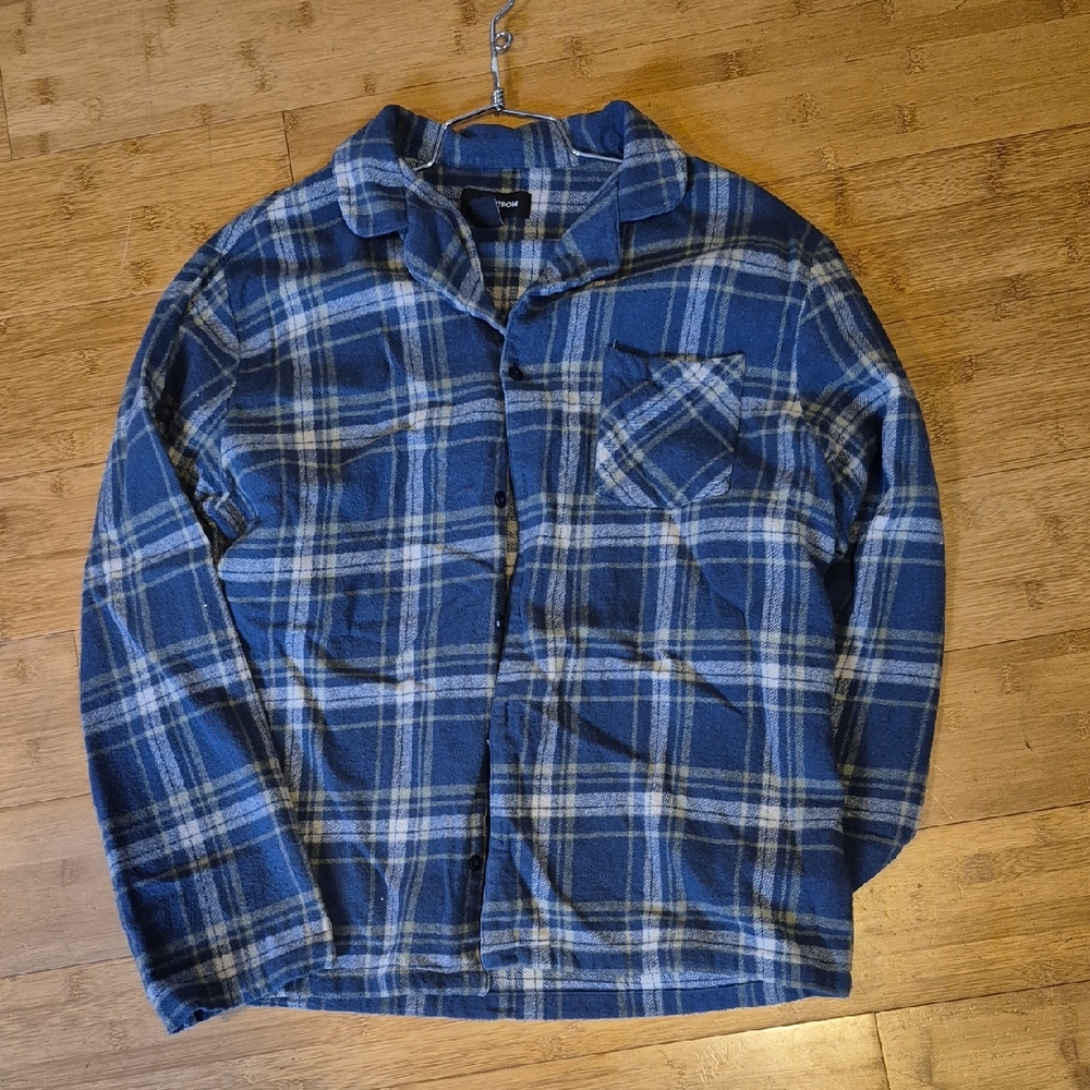 Nordstrom Blue and White Plaid Button-Down Shirt
